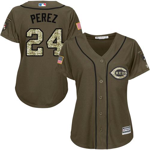 Reds #24 Tony Perez Green Salute to Service Women's Stitched MLB Jersey - Click Image to Close